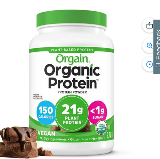 Orgain Organic 21g Plant-Based Protein Powder, Creamy Chocolate Fudge 2.74 lbs.